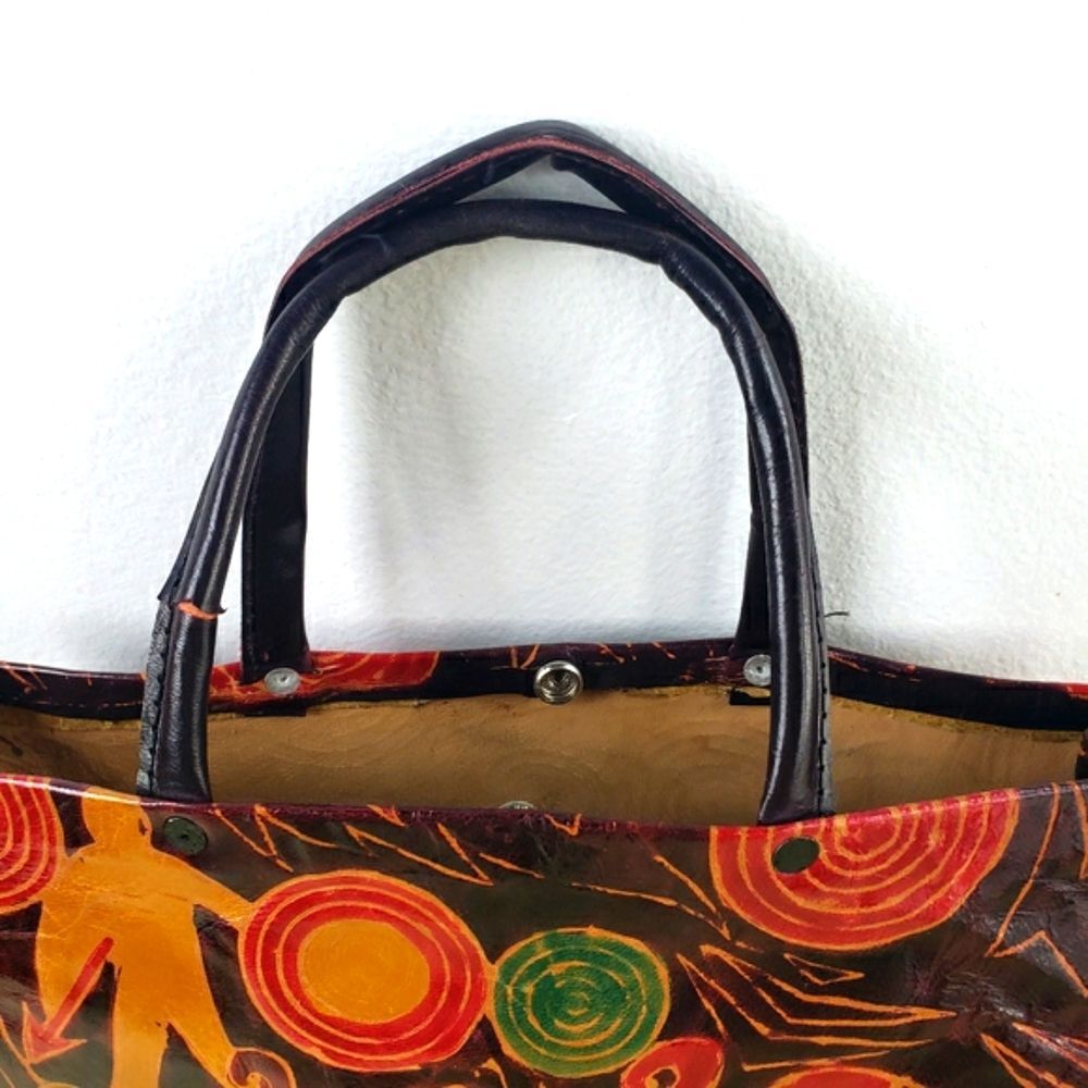 Women's Vintage Handmade Leather Colorful Elephant Snap Handbag Purse - Picture 9 of 12